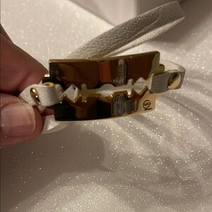 White Leather Alexander McQueen Bracelet with Gold Razor Blade Accent